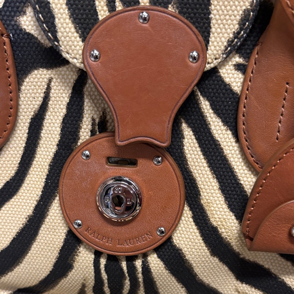 Ralph Lauren Leather-Accent Zebra Print Tote Bag - Black & Cream - Picture 2 of 11